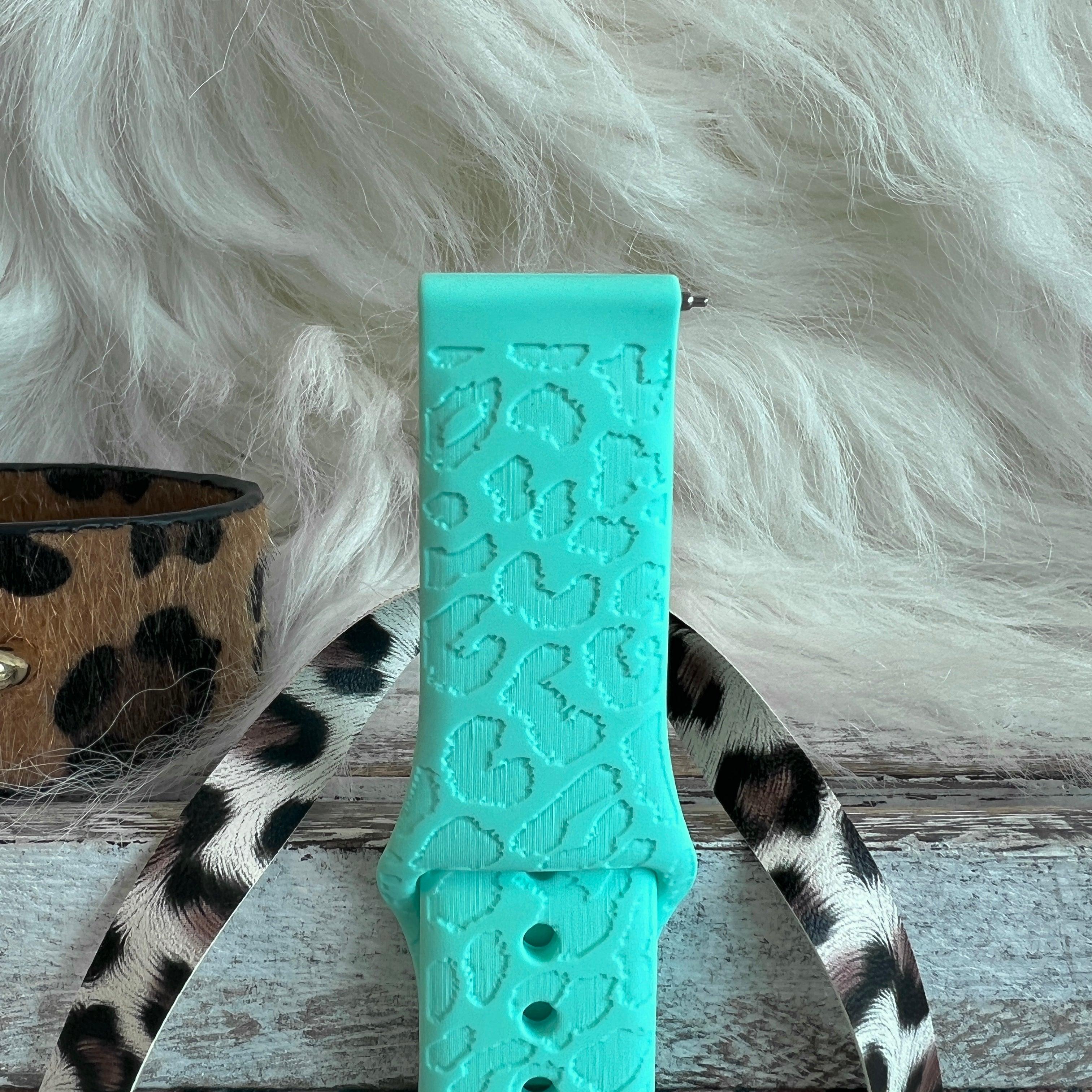 Engraved Mint Green Leopard Print Silicone Band For Samsung Watch - Fancy Bands