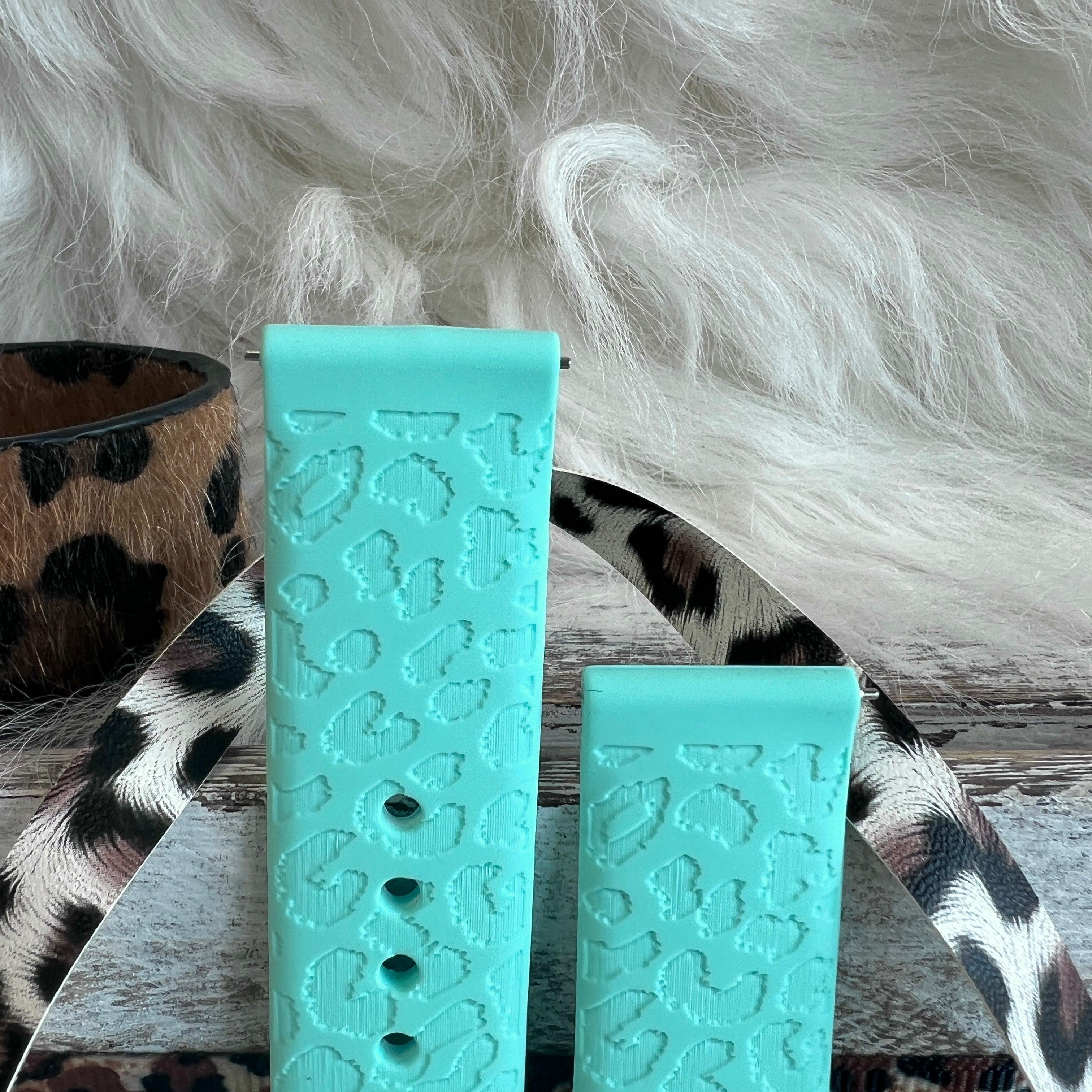 Engraved Mint Green Leopard Print Silicone Band For Samsung Watch - Fancy Bands