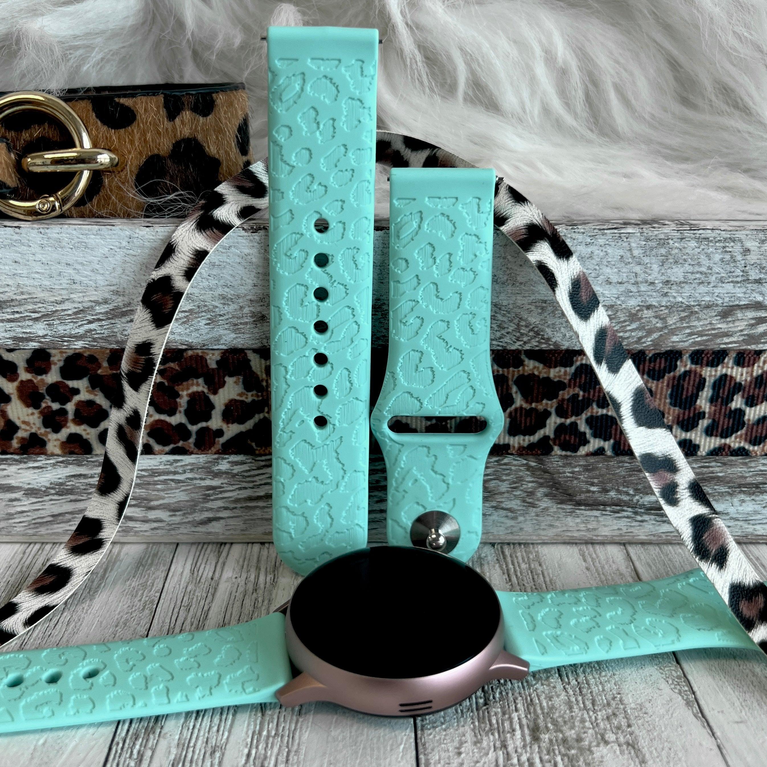 Engraved Mint Green Leopard Print Silicone Band For Samsung Watch - Fancy Bands