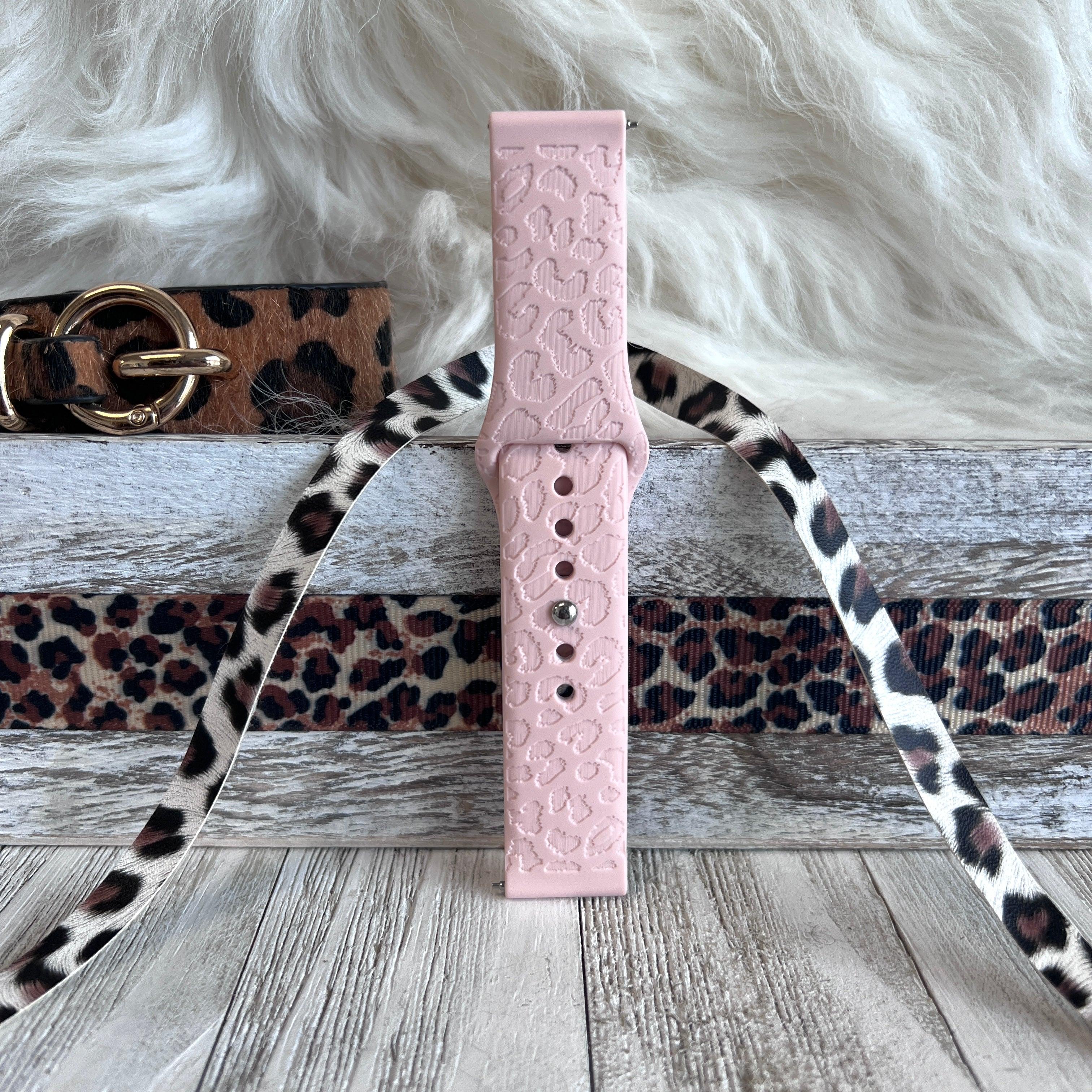 Engraved Pink Sand Leopard Print Silicone Band For Samsung Watch - Fancy Bands