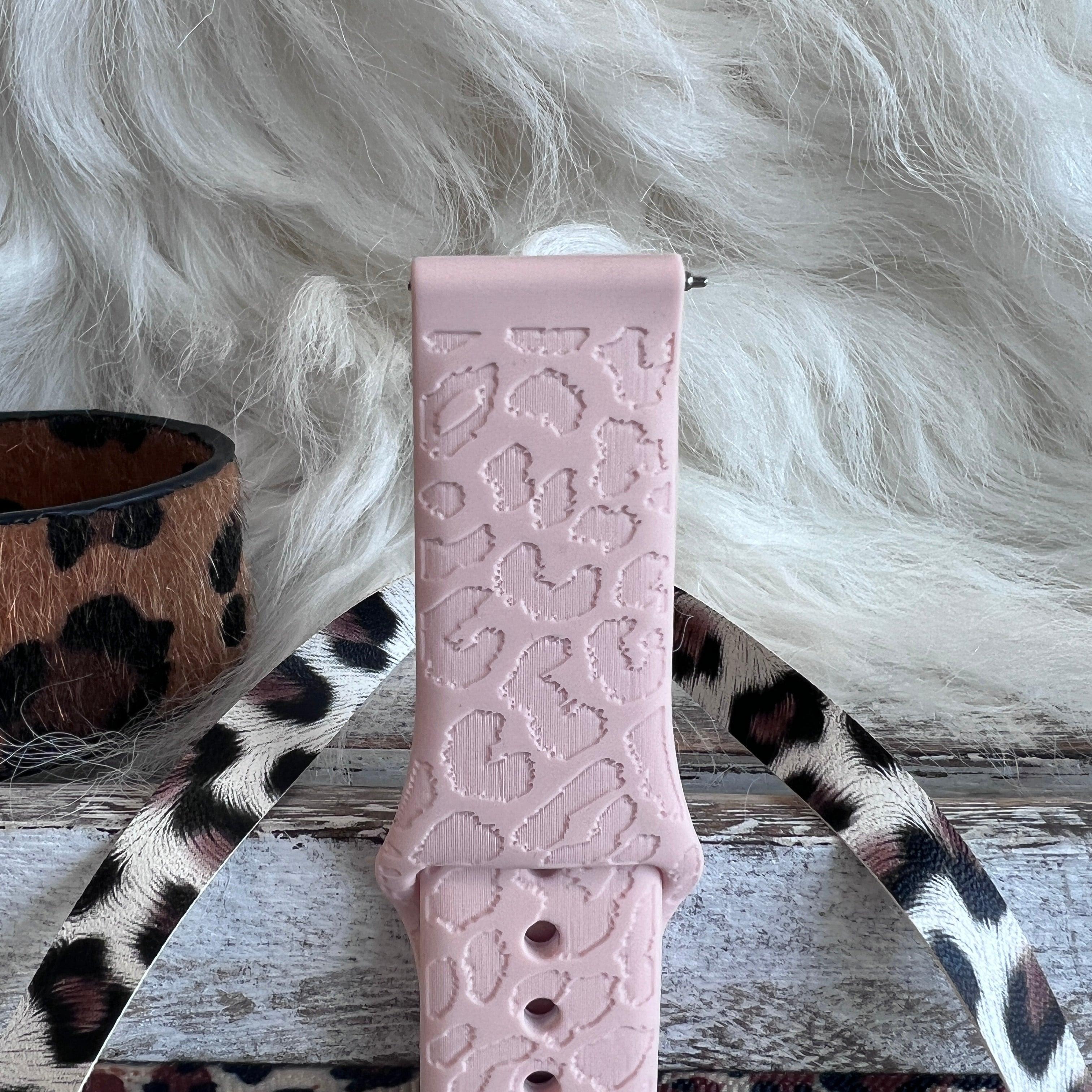 Engraved Pink Sand Leopard Print Silicone Band For Samsung Watch - Fancy Bands
