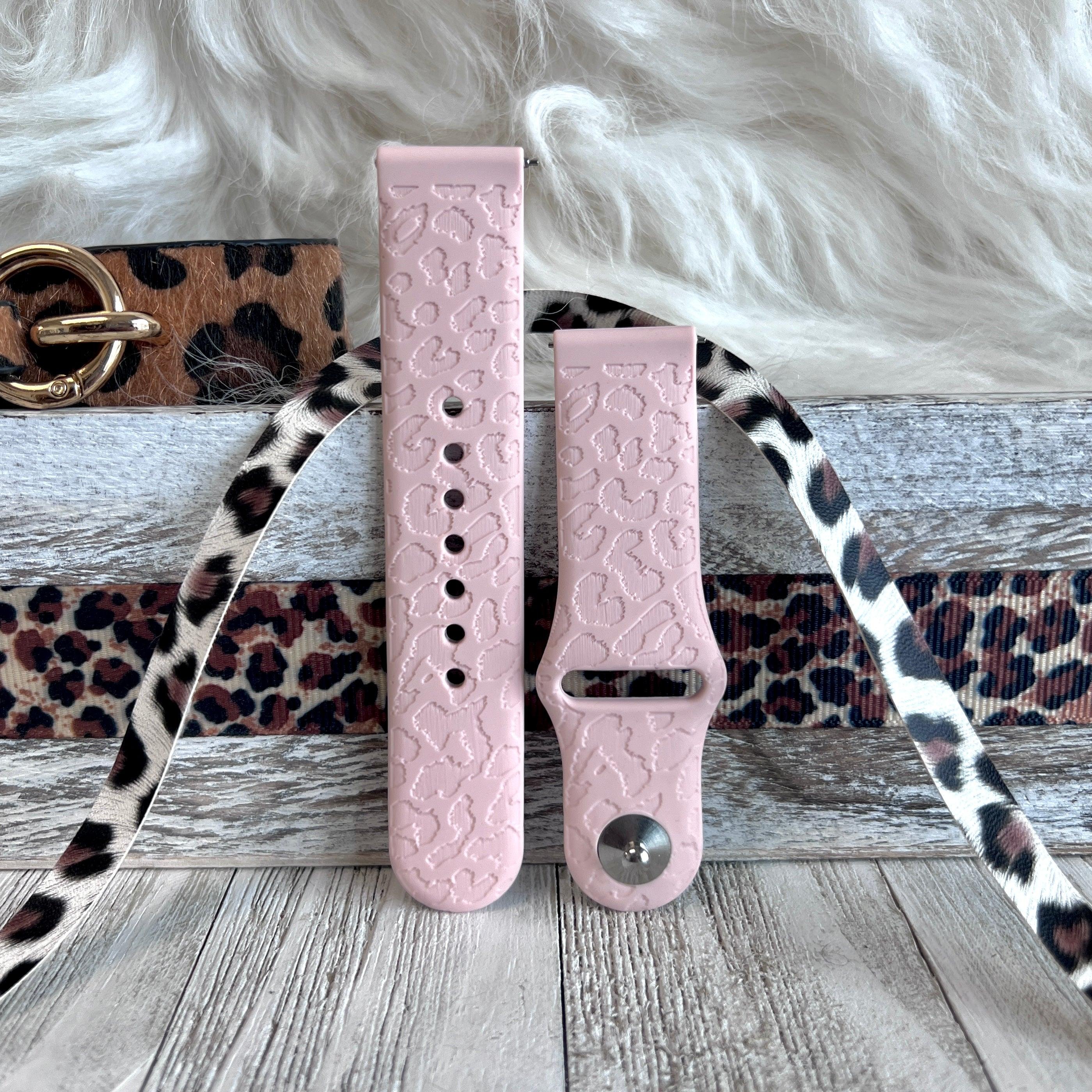 Engraved Pink Sand Leopard Print Silicone Band For Samsung Watch - Fancy Bands
