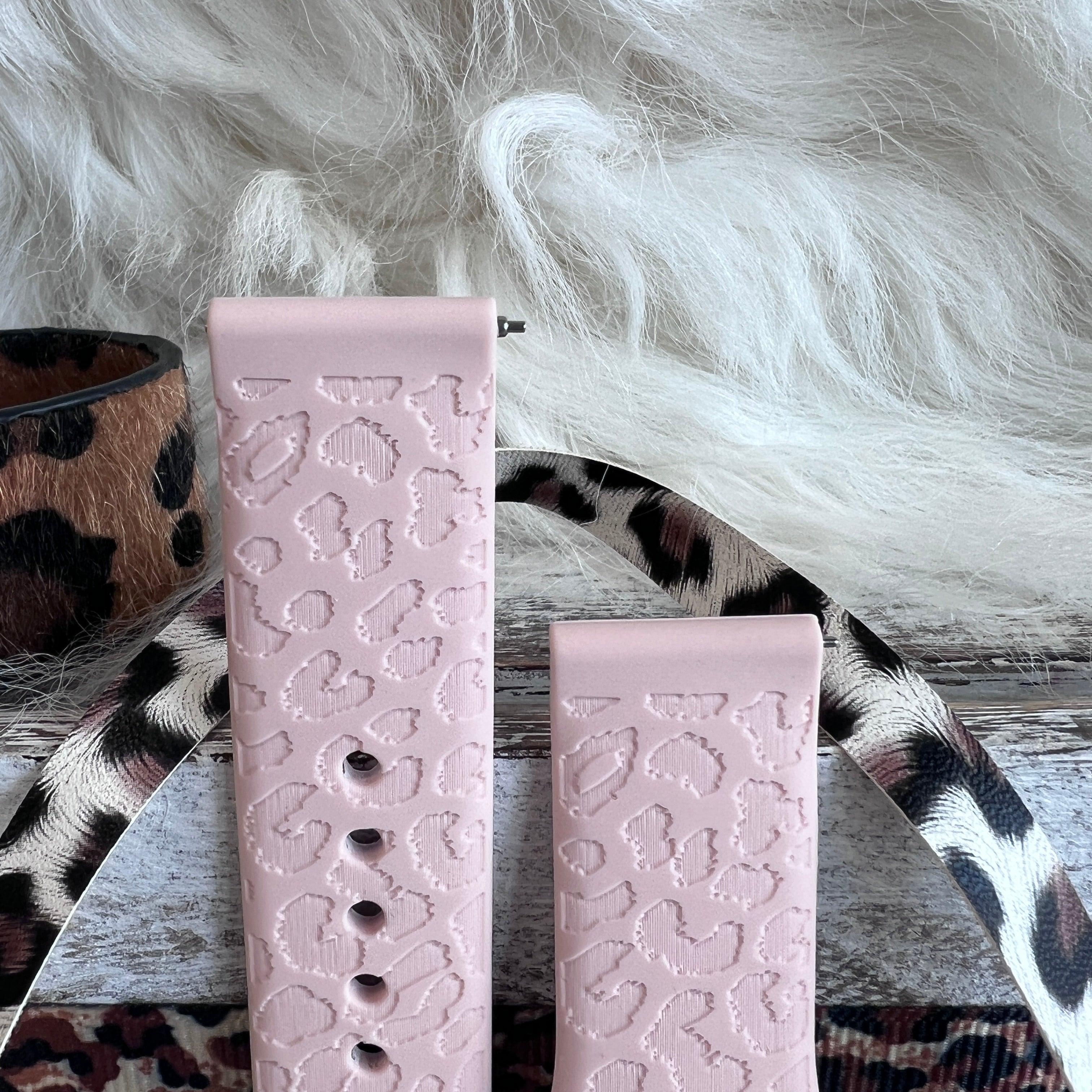 Engraved Pink Sand Leopard Print Silicone Band For Samsung Watch - Fancy Bands