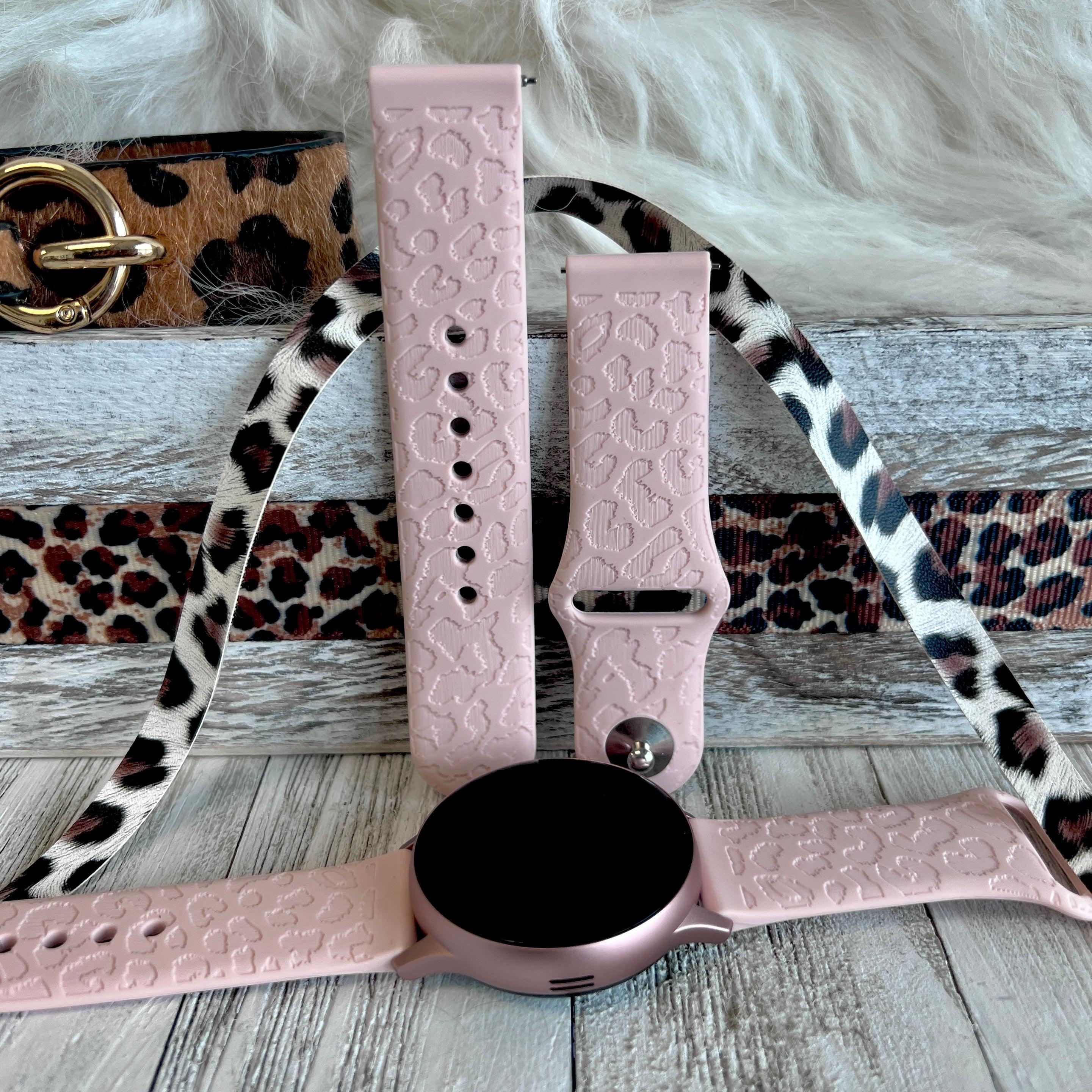 Engraved Pink Sand Leopard Print Silicone Band For Samsung Watch - Fancy Bands