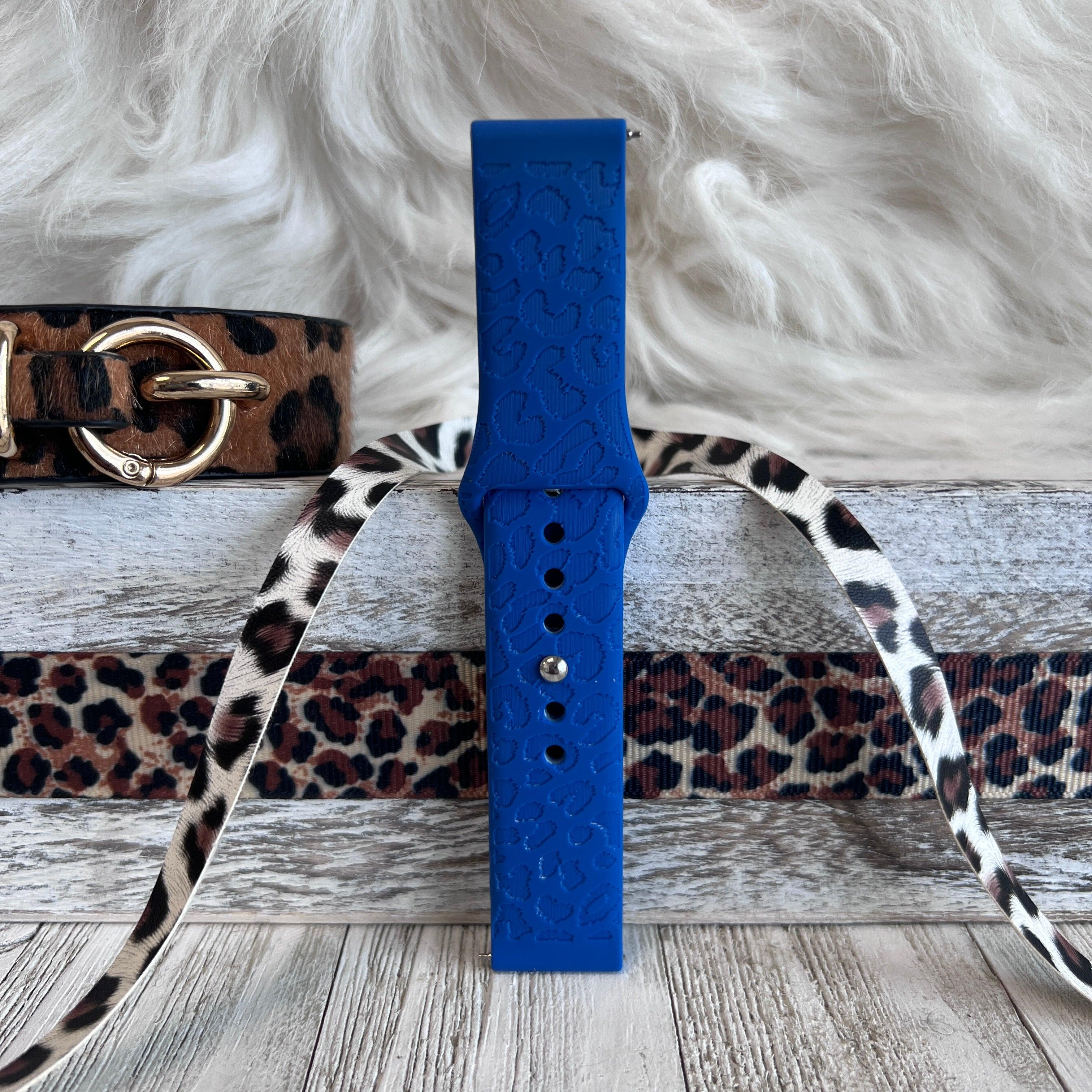 Engraved Blue Leopard Print Silicone Band For Samsung Watch - Fancy Bands
