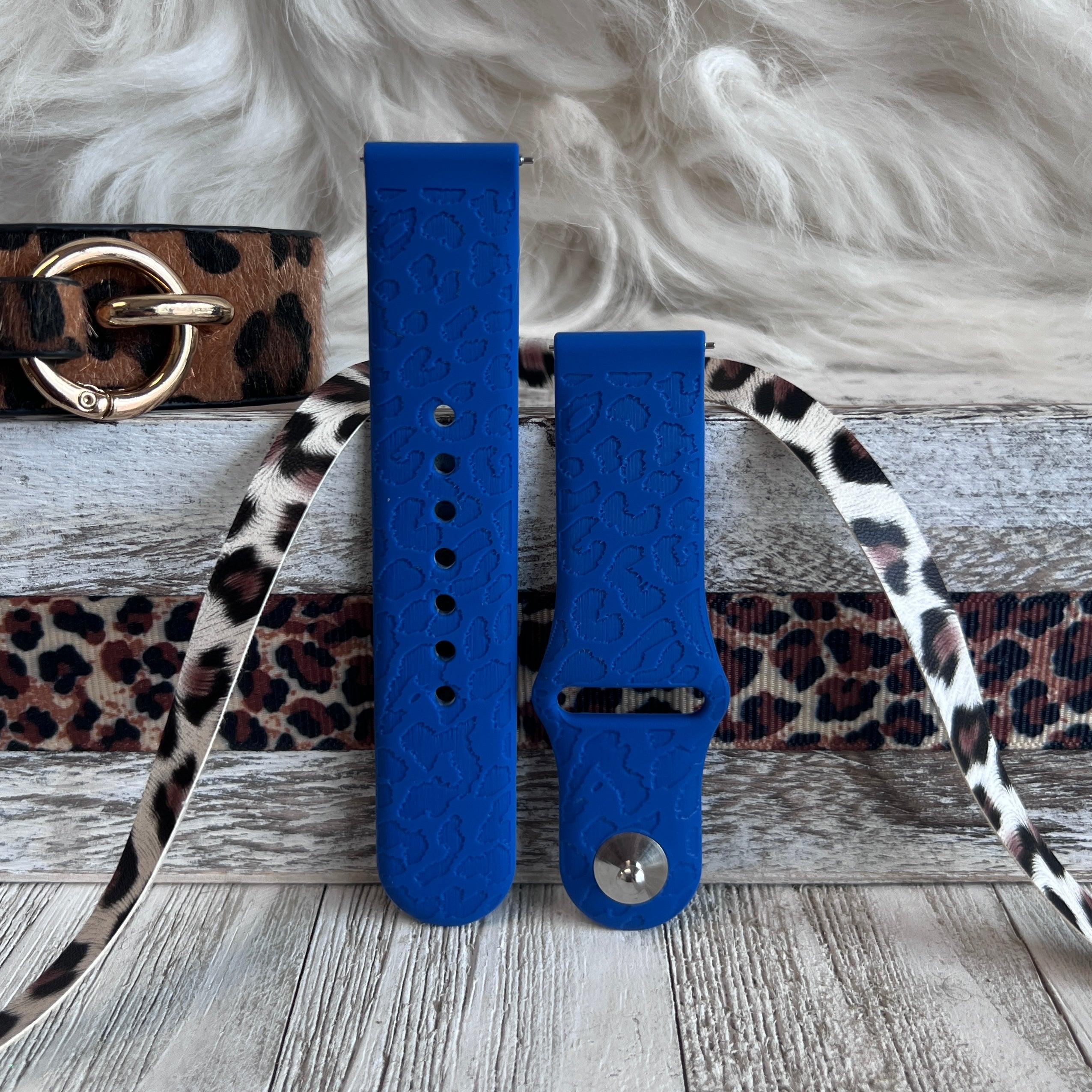 Engraved Blue Leopard Print Silicone Band For Samsung Watch - Fancy Bands