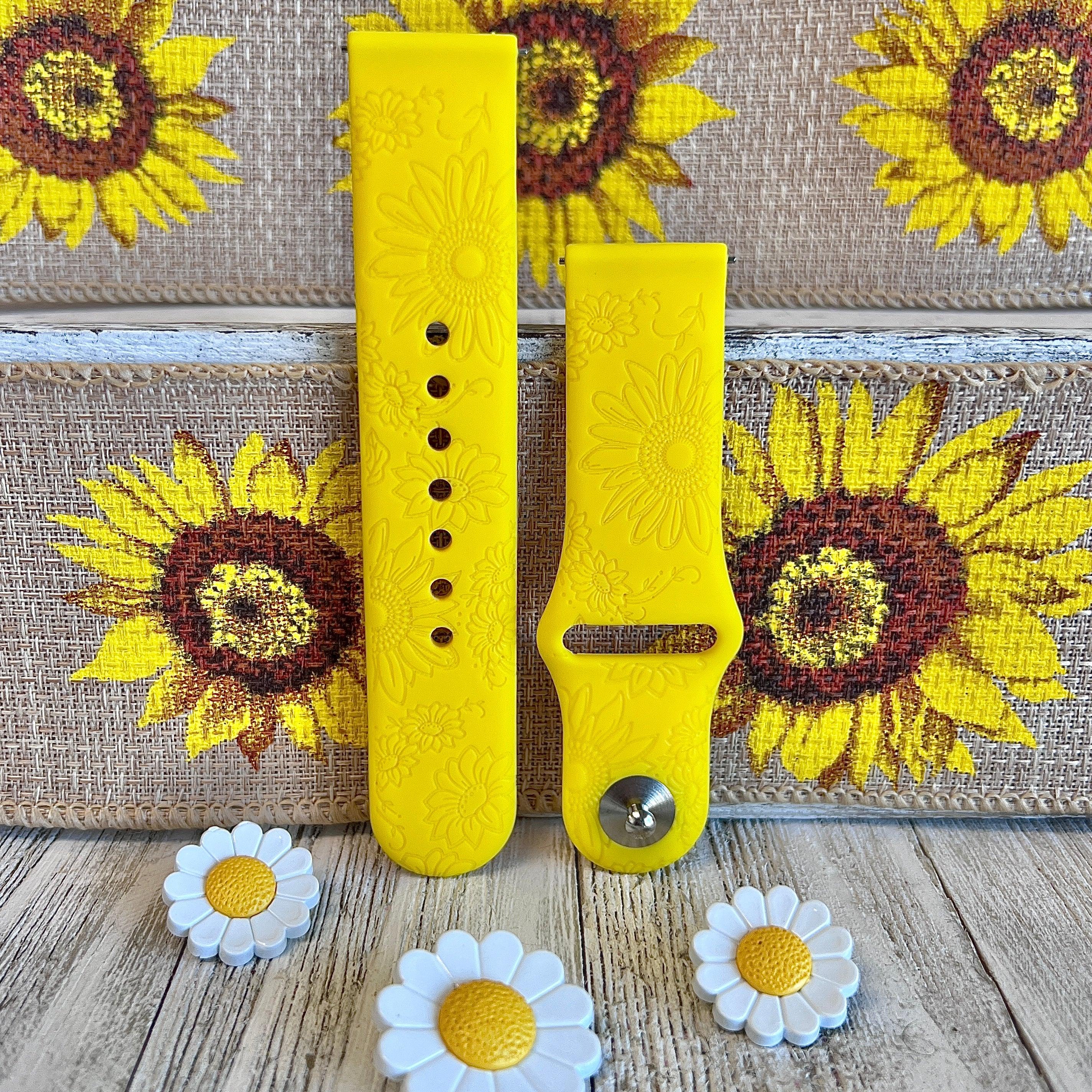 Engraved Sunflower Print Silicone Band For Samsung Watch Two Colors Available - Fancy Bands