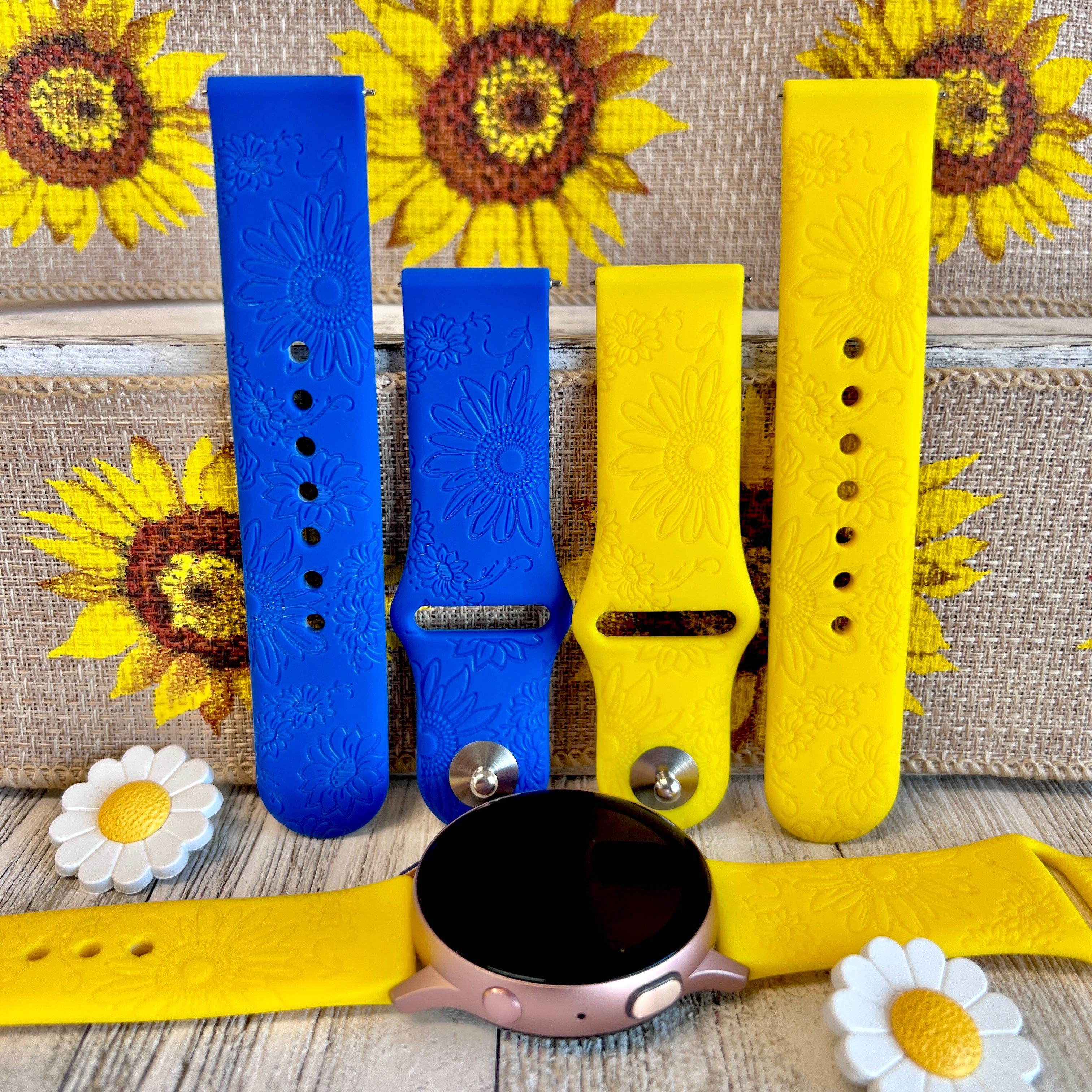 Engraved Sunflower Print Silicone Band For Samsung Watch Two Colors Available - Fancy Bands