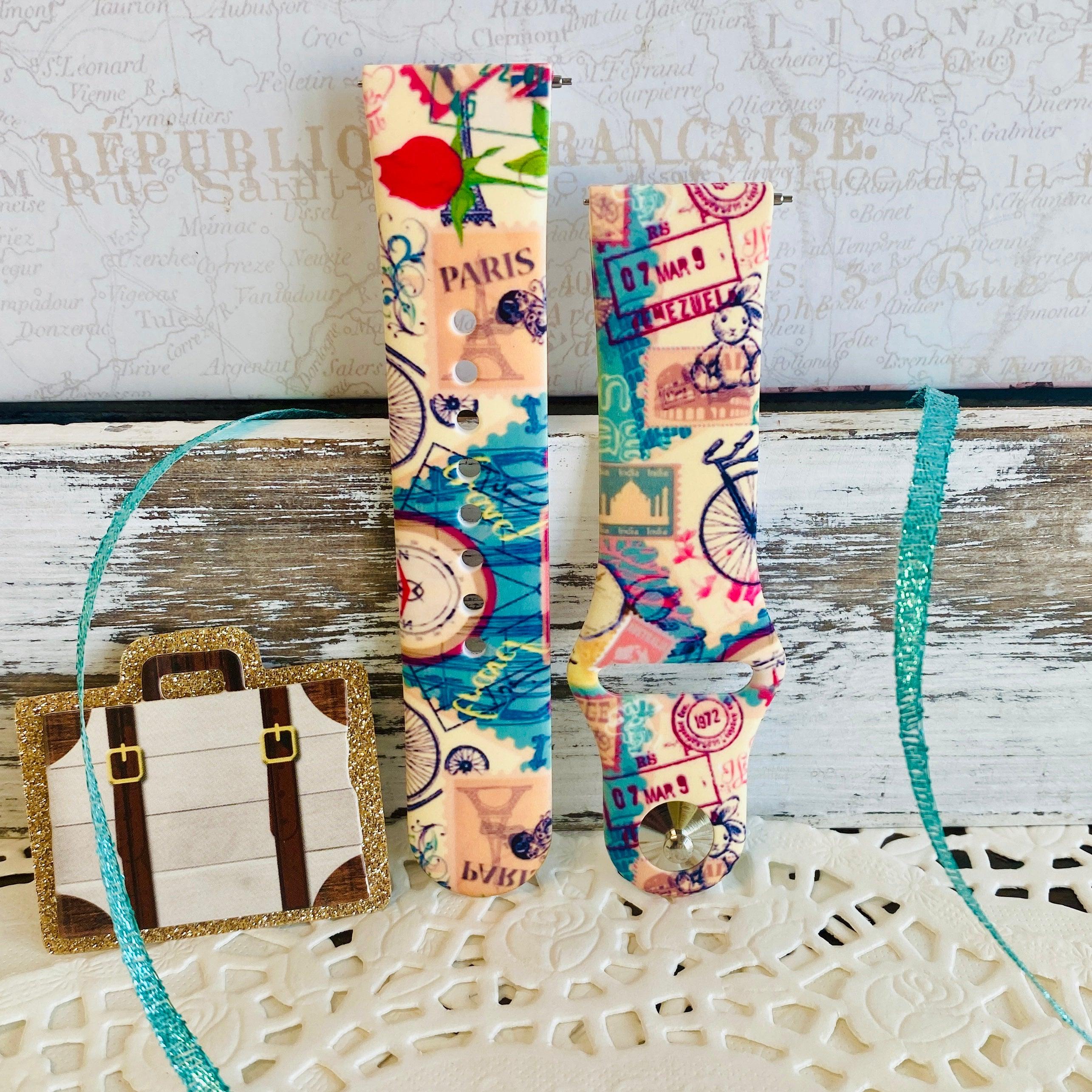 Bon Voyage Print Silicone Band For Fitbit Versa 1/2 Multiple Colors Available - Fancy Bands