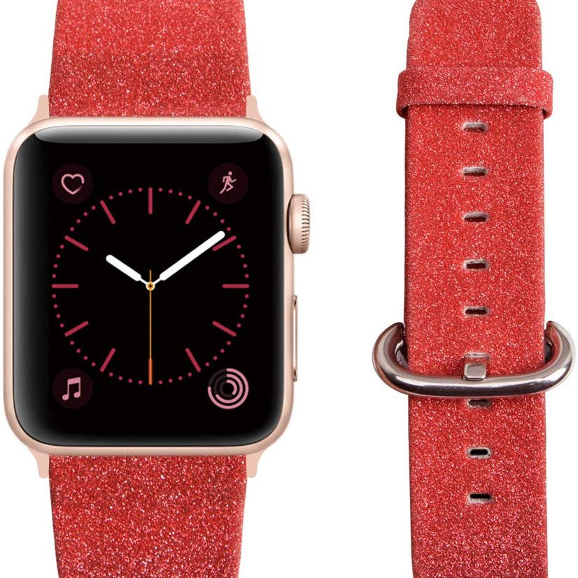 Solid Sparkly Glitter Leather Band For Apple Watch Multiple Colors Available