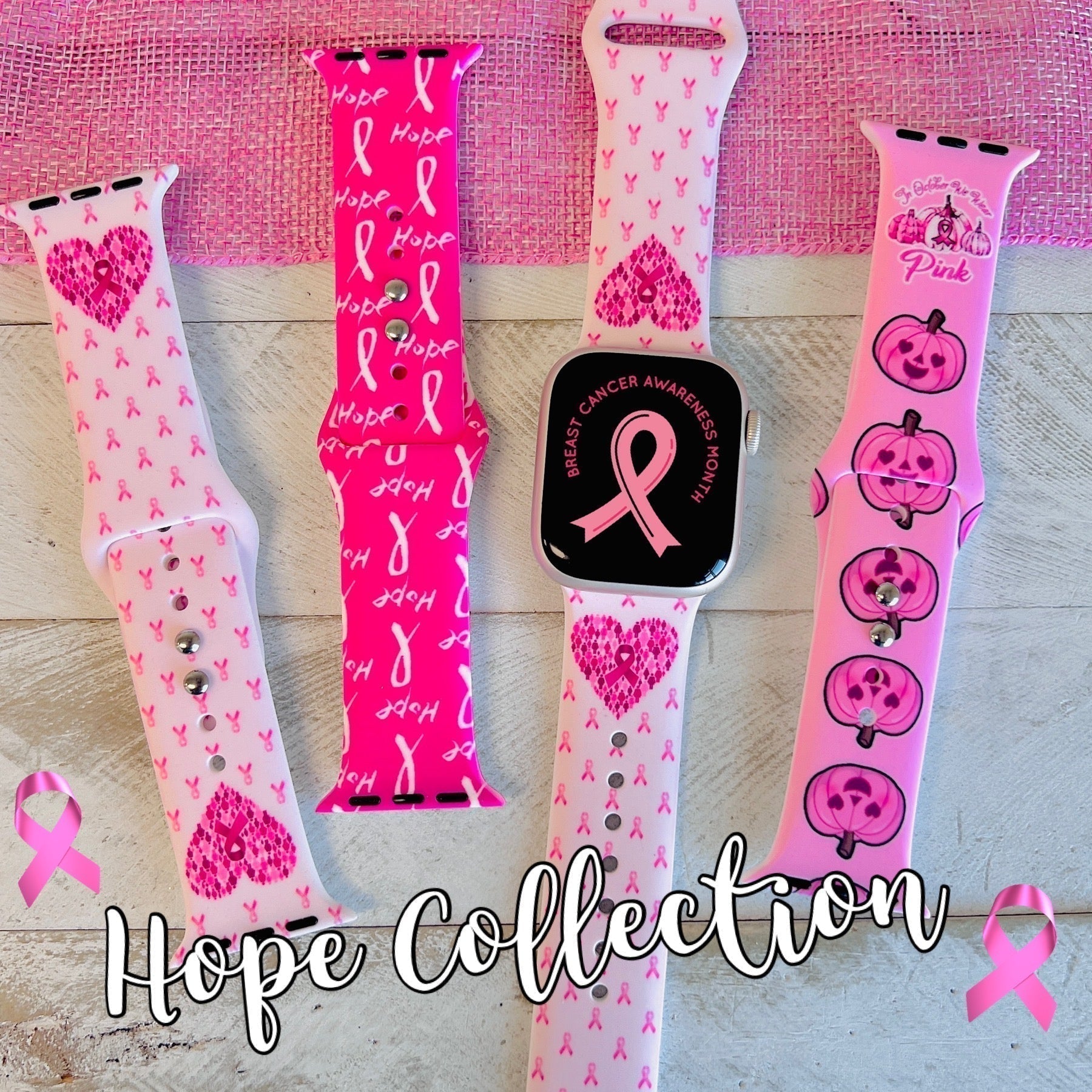 Hope Collection pink watch bands, $5 donated to Susan G. Komen
