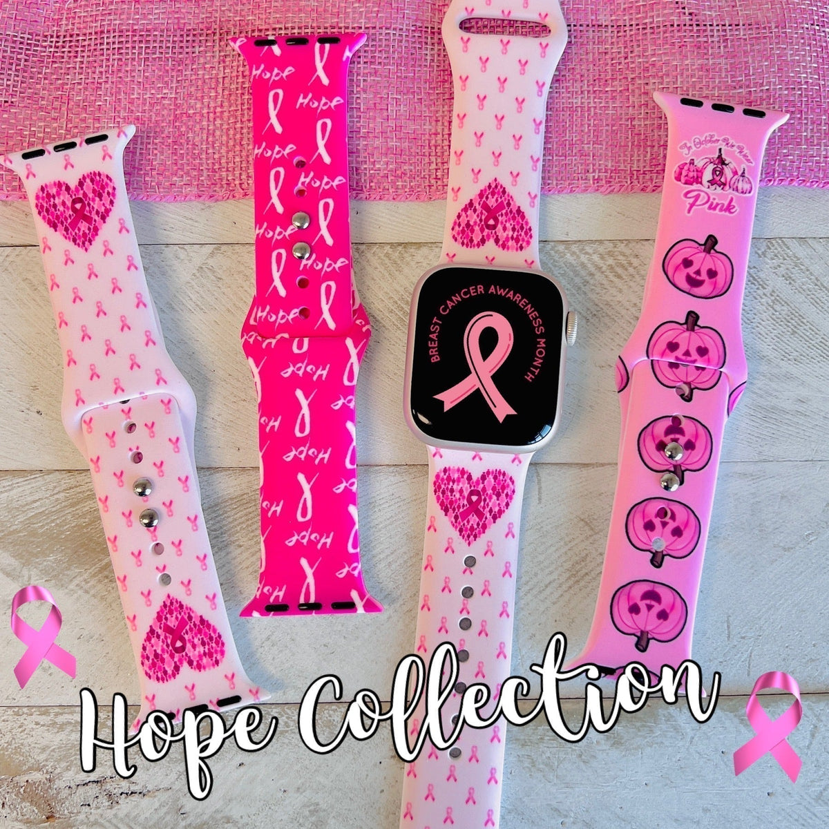 Hope Collection pink watch bands, $5 donated to Susan G. Komen
