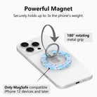 Twinkle All The Way MagSafe grip ring with 180 degree rotating silver ring, holds up to 3x the phone's weight, for MagSafe iPhone 12 and later
