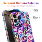 Trendy wavy iPhone case featuring a vibrant street-art collage of neon spray-paint hearts with a high-gloss finish.