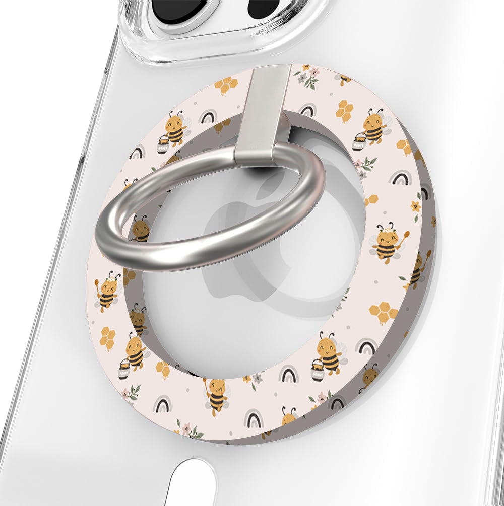 Cute bumblebee and honeycomb pattern MagSafe phone grip ring and stand compatible with iPhone and Samsung