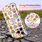 Trendy wavy iPhone case featuring a whimsical grandmacore pattern of yarn, rocking chairs, teacups, and a "hot girls have grandma hobbies" quote with a high-gloss finish.