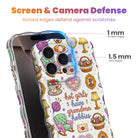 Trendy wavy iPhone case featuring a whimsical grandmacore pattern of yarn, rocking chairs, teacups, and a "hot girls have grandma hobbies" quote with a high-gloss finish.