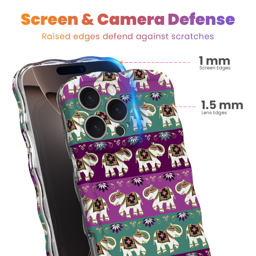 Fortune Parade Wavy Luxe MagSafe iPhone case with a colorful boho elephant parade print from Fancy Bands