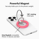 Candy Citrus Stripes pattern MagSafe phone grip ring with vibrant horizontal pink and orange stripes compatible with iPhone and Samsung