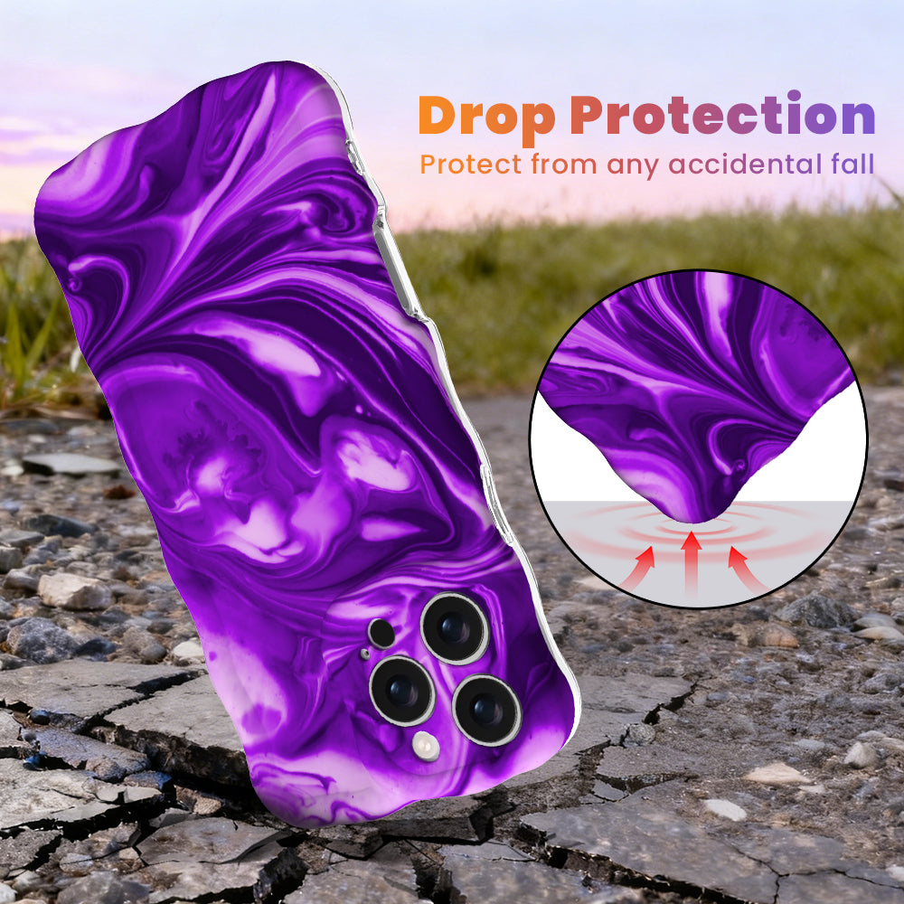 Grape Crush Wavy Luxe MagSafe iPhone case with a glossy purple liquid marble swirl design from Fancy Bands