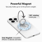 Snow Pretty In Blue MagSafe grip ring with 180 degree rotating silver ring, holds up to 3x the phone's weight, for MagSafe iPhone 12 and later