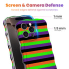Screen and camera defense diagram for the Main Witch Energy MagSafe iPhone case showing 1 mm raised screen edges and 1.5 mm raised lens edges.