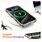 Wireless charging graphic showing an iPhone in the Sienna Petals rust floral MagSafe case charging on a wireless pad.