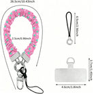 Peppermint Cutie scrunchie wrist strap dimensions: 26.5 cm strap, 2.5 cm wide, 6.5 cm loop, 4.6 x 3.7 cm phone tab