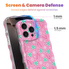 Peppermint Cutie iPhone case with 1 mm raised screen edges and 1.5 mm raised camera lens edges, pink peppermint candy print