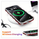 Buffalo Plaid Snowflake MagSafe iPhone case on a wireless charging pad, showing wireless charging works through the case