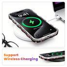 Merry Mugs & Ginger Hugs MagSafe iPhone case on a wireless charging pad, showing wireless charging works through the case
