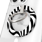 Fifth Ave. Flow monochromatic fluid wave pattern MagSafe phone grip ring with black and white swirling design compatible with iPhone and Samsung