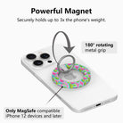 Merry & Bright, Totally! MagSafe grip ring with 180 degree rotating silver ring, holds up to 3x the phone's weight, for MagSafe iPhone 12 and later