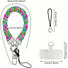 Merry & Bright, Totally! scrunchie wrist strap dimensions: 26.5 cm strap, 2.5 cm wide, 6.5 cm loop, 4.6 x 3.7 cm phone tab