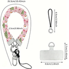 Jolly Pink Santa scrunchie phone wrist strap dimensions: 26.5 cm strap, 2.5 cm wide, 6.5 cm loop, 4.6 x 3.7 cm phone tab
