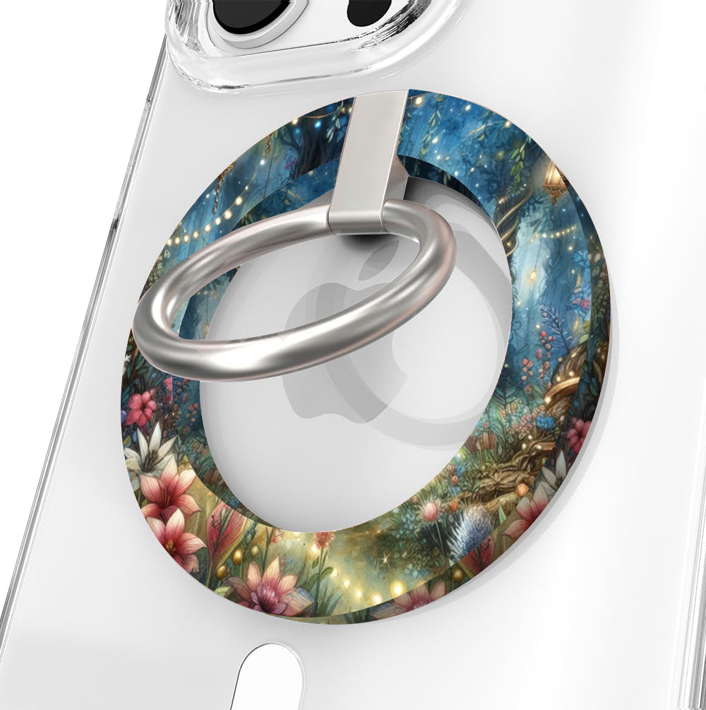 Once Upon A Time enchanted forest pattern MagSafe phone grip ring with whimsical trees and magical forest vibes compatible with iPhone and Samsung