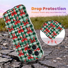 Plaid Tidings & Bows Wavy Luxe MagSafe iPhone case, red bows on green and white gingham, with shock-absorbing corners for drop protection