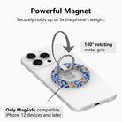 Powerful magnet graphic for The Bewitching Hour MagSafe grip ring, showing the magnetic ring attaching to a phone.