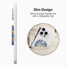 Slim design graphic for The Bewitching Hour MagSafe grip ring, showing the low-profile collapsible build in the blue witch hat print.