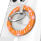 Gossip Girl Retro Edition 70s geometric pattern MagSafe phone grip ring with orange and pink interlocking circles compatible with iPhone and Samsung