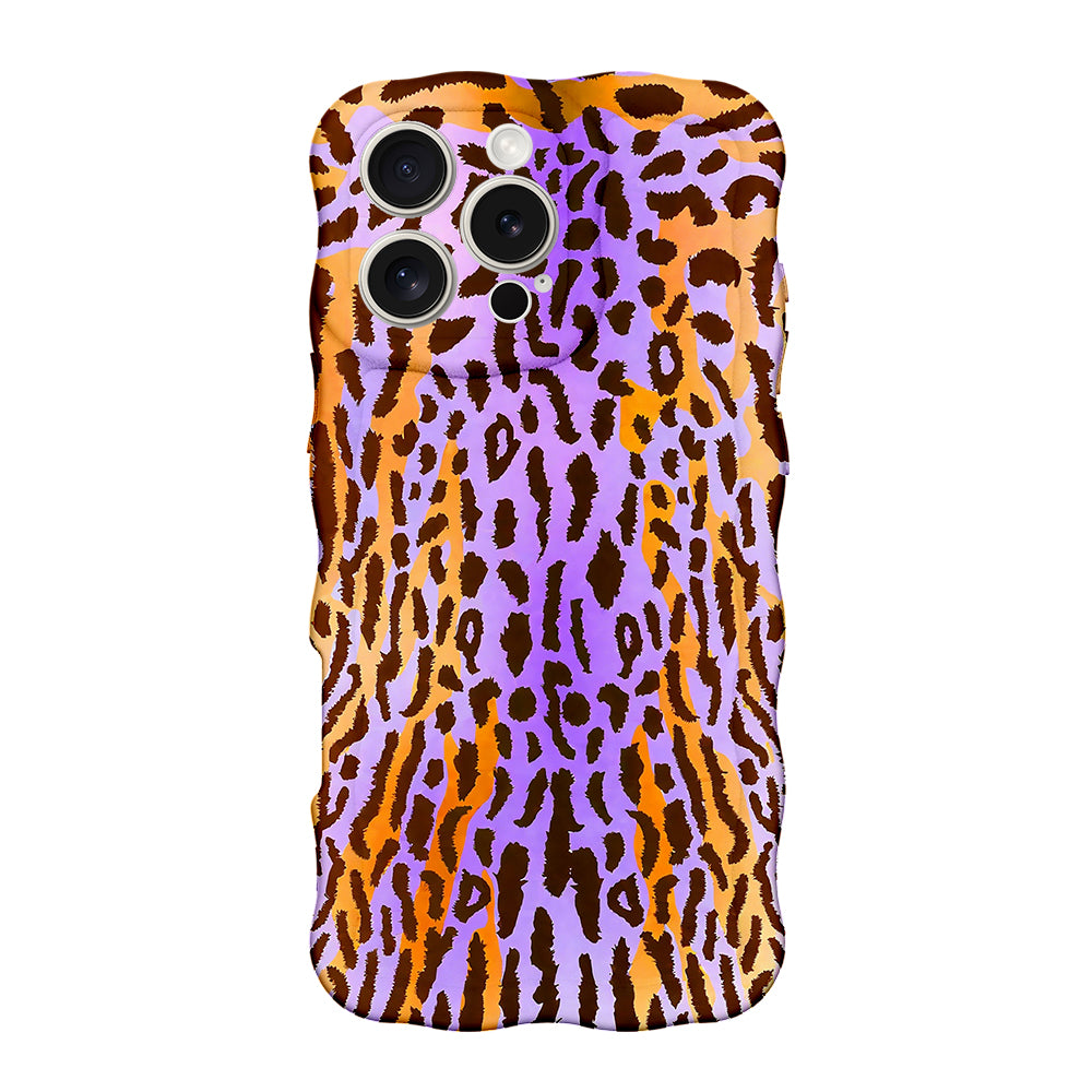 Purr-ple Haze MagSafe iPhone case with purple and orange leopard print by Fancy Bands

