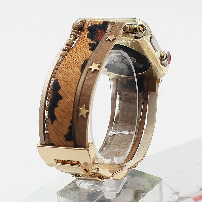 Fancy Bands Blinged Out Faux Fur Leather Bracelet Band for Apple Watch