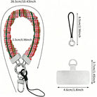 Merry Little Plaid scrunchie wrist strap dimensions: 26.5 cm strap, 2.5 cm wide, 6.5 cm loop, 4.6 x 3.7 cm phone tab