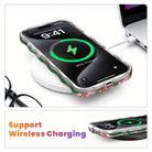 Merry Little Plaid MagSafe iPhone case on a wireless charging pad, showing wireless charging works through the case