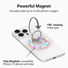 Pastel gingham phone ring grip used as kickstand for hands-free viewing