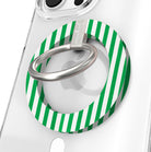 Oh, La La green and white striped MagSafe phone grip ring with classic preppy pattern compatible with iPhone and Samsung