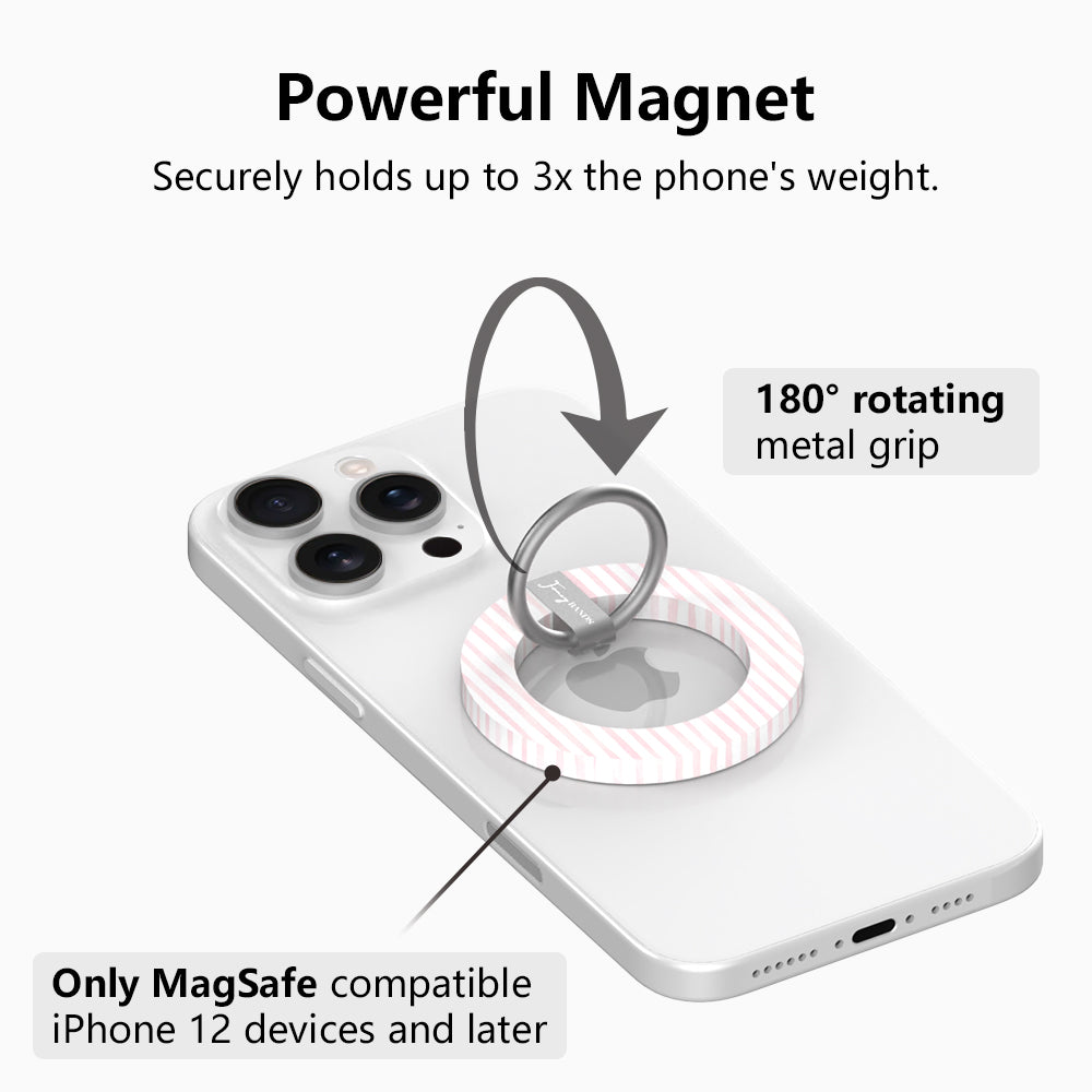Pretty in PinkMas MagSafe grip ring with 180 degree rotating silver ring, holds up to 3x the phone's weight, for MagSafe iPhone 12 and later