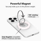 Pretty in PinkMas MagSafe grip ring with 180 degree rotating silver ring, holds up to 3x the phone's weight, for MagSafe iPhone 12 and later