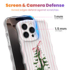 Pretty in PinkMas iPhone case with 1 mm raised screen edges and 1.5 mm raised camera lens edges, pink and white stripes with a bow-tied Christmas tree