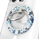 Blue Lagoon nautical watercolor MagSafe phone grip ring with sea turtles, whales, and jellyfish in shades of blue on a white background compatible with iPhone and Samsung